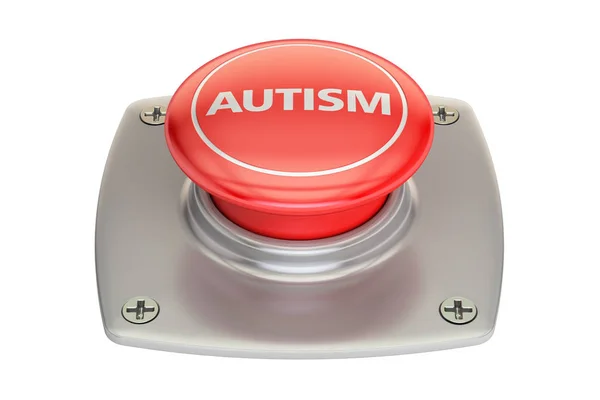 Autismus, červené tlačítko, vykreslování 3d objektů — Stock fotografie