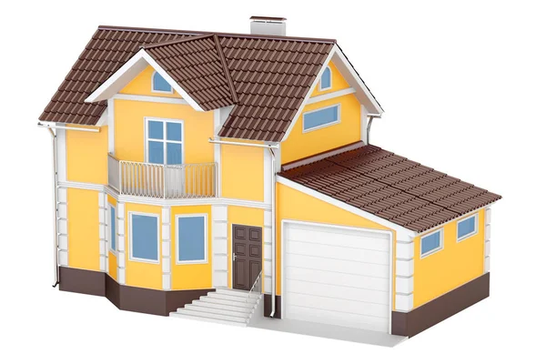 Casa de campo de piso duplo com garagem, renderização 3D — Fotografia de Stock