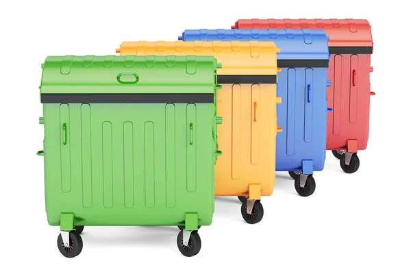 Closed colored garbage containers, 3D rendering — Stock Photo, Image