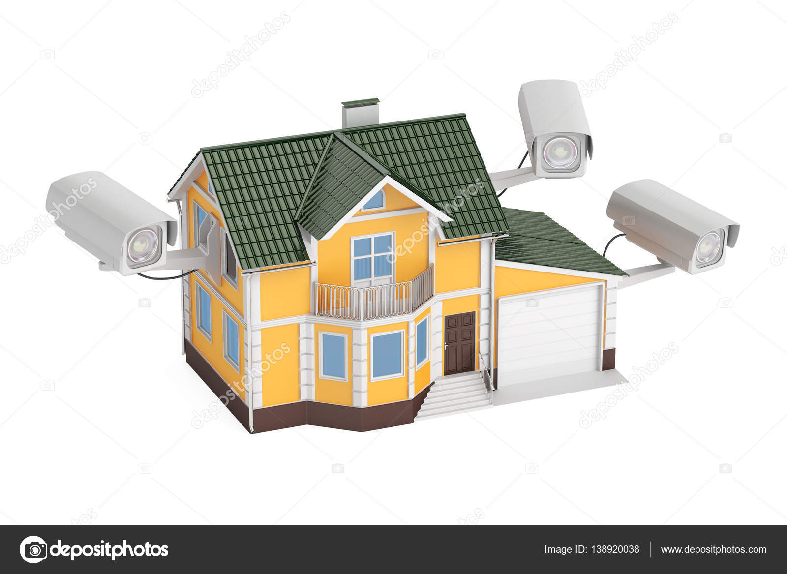 Überwachungskameras auf Kosten des Hauses, 3D-Rendering — Stockfoto ... Überwachungskameras auf Kosten des Hauses, 3D-Rendering — Stockfoto ...