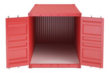 Kırmızı açılan boş kargo konteyner, 3d render