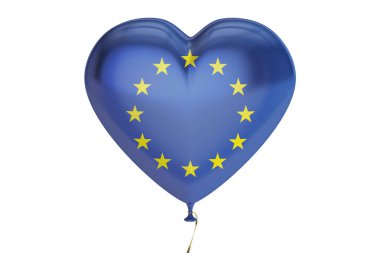 Balon ile AB bayrağı kalp, 3d rendering şeklinde