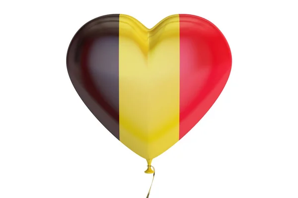 Balão com bandeira da Bélgica em forma de coração, renderização 3D — Fotografia de Stock