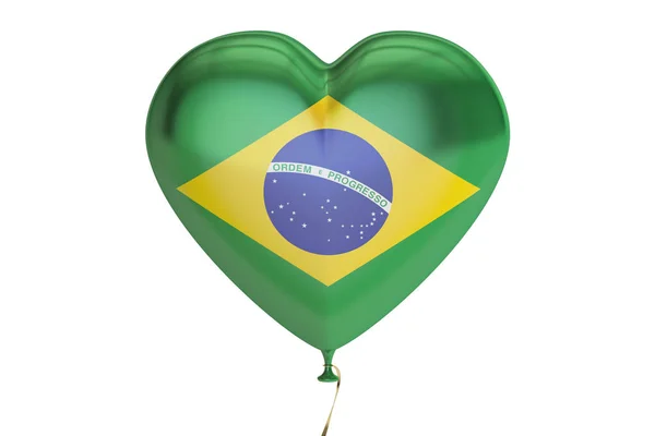Balão com bandeira do Brasil em forma de coração, renderização 3D — Fotografia de Stock