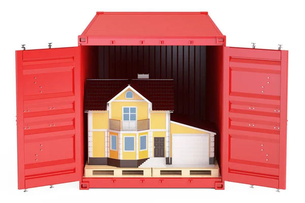 Huishoudelijke bewegende services-concept. Cargo container met huis, 3 — Stockfoto