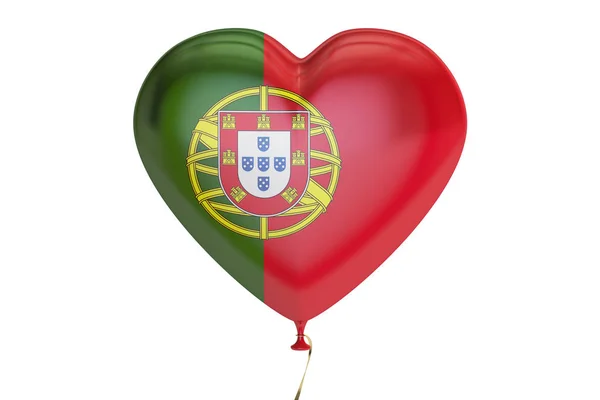 Ballong med Portugals flagg i form av hjerte, 3D-gjengivelse – stockfoto