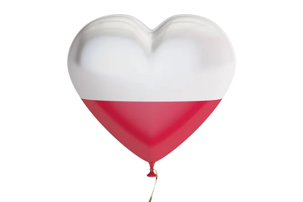 Ballon met Polen vlag in de vorm van hart, 3D-rendering — Stockfoto