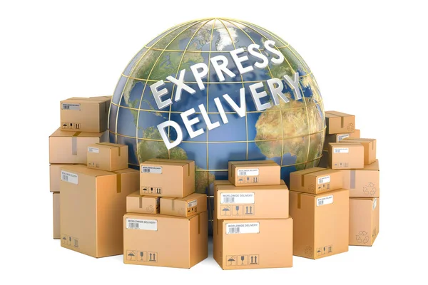 Express levering en verzending wereldwijd concept, percelen met Ea — Stockfoto