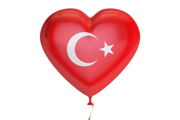 Balon dengan bendera Turki dalam bentuk hati, render 3D — Stok Foto