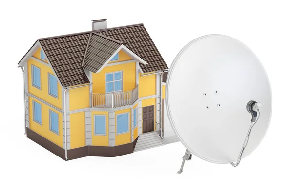 Satellite dish with house, 3D rendering — Stock Photo, Image