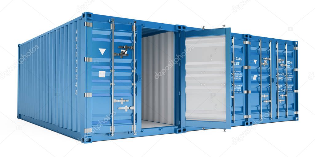 blue cargo containers, 3D rendering