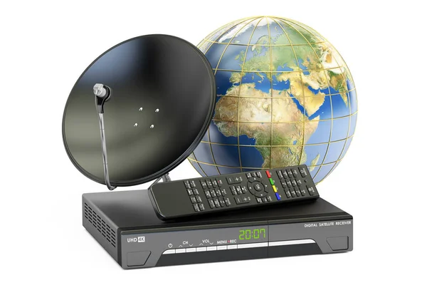 Global telecommunications concept. Digital satellite receiver wi — Stock Photo, Image