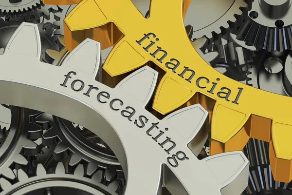 Financiële vooruitzichten concept op de tandwielen, 3D-rendering — Stockfoto