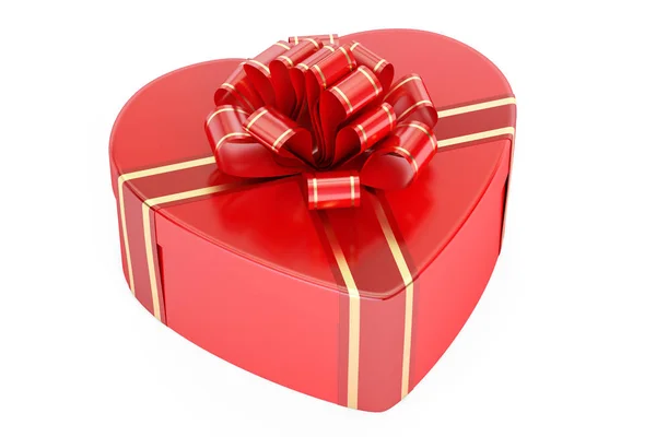 Ημέρα του Αγίου Βαλεντίνου έννοια. Κόκκινο δώρο κουτί σε σχήμα καρδιάς, 3d — Φωτογραφία Αρχείου