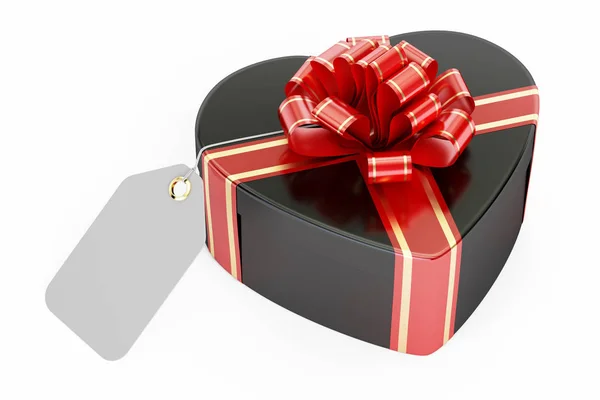 Ημέρα του Αγίου Βαλεντίνου έννοια. Μαύρο δώρο κουτί σε σχήμα καρδιάς wi — Φωτογραφία Αρχείου