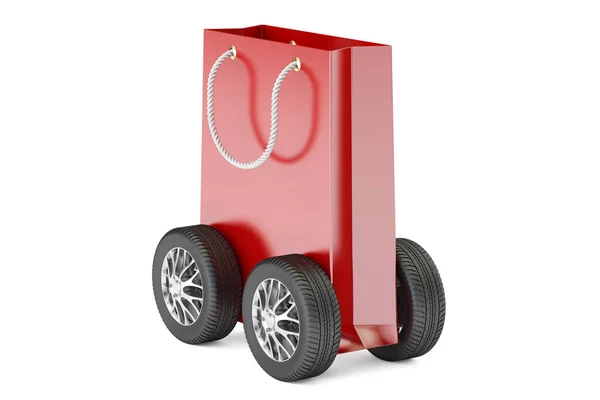 Saco de compras com rodas close-up, conceito de entrega. Renderização 3D — Fotografia de Stock