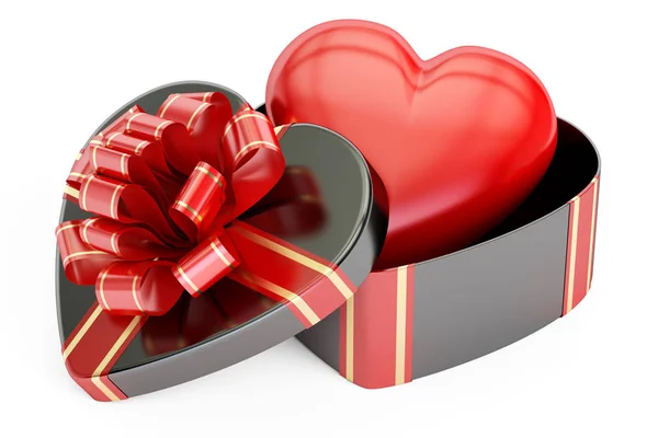 Aftelkalender voor Valentijnsdag-concept. Geschenkdoos met hart, 3D-rendering — Stockfoto