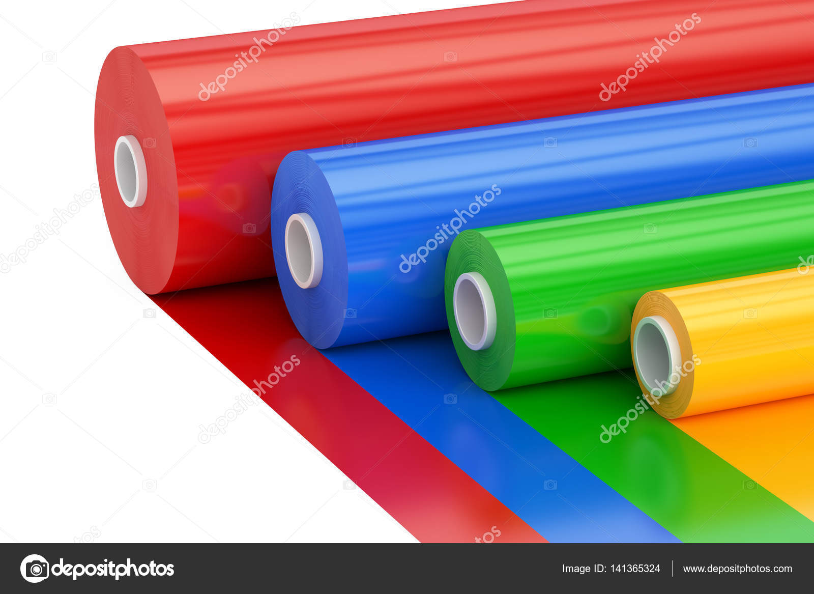 Multicolor PVC Polythene Plastic Tape Rolls, 3D rendering Stock Photo