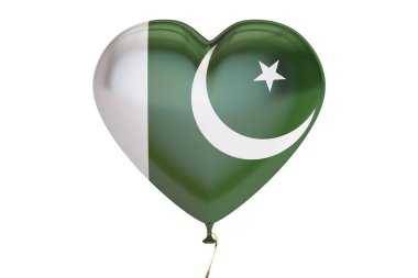 Balon ile Pakistan bayrağı kalp, 3d rendering şeklinde
