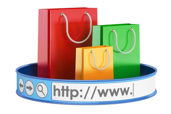 E-shopping, concepto de compras en línea. Renderizado 3D — Foto de Stock