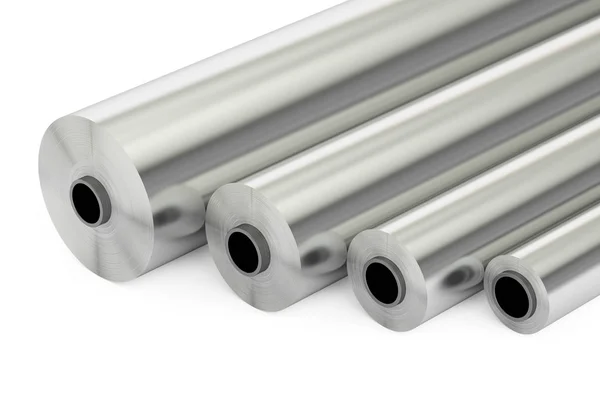 Aluminum or steel foil rolls, 3D rendering — Stock Photo, Image