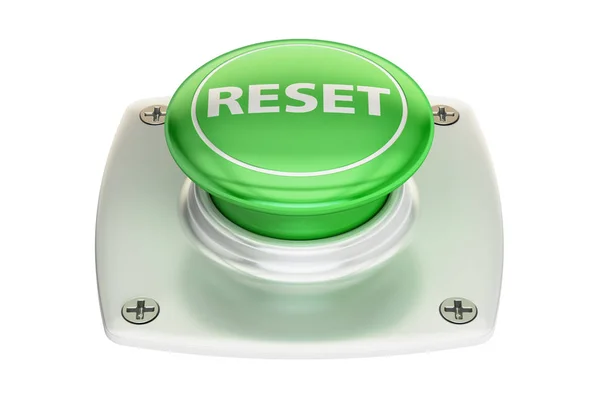 Reset pulsante verde, rendering 3D — Foto Stock