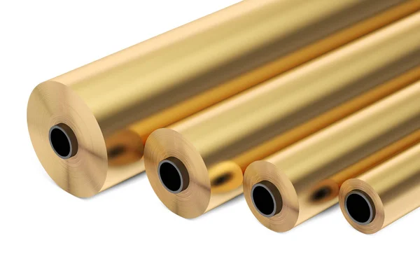 Copper or bronze foil rolls, 3D rendering — Stock Photo, Image