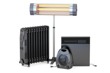 Set of heating devices. Convection, fan, oil-filled and infrared clipart