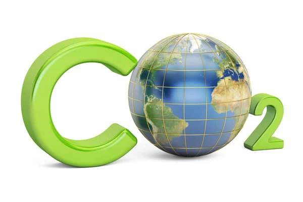 CO2-inscriptie met globe, verontreiniging concept. 3D-rendering — Stockfoto