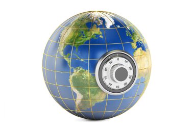 Güvenli Arama asma kilit ile toprak, kavramı korumak. 3D render 