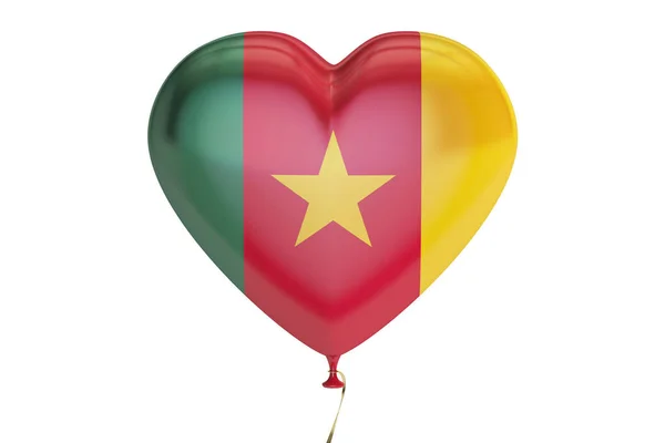 Globo con bandera de Camerún en forma de corazón, representación 3D — Foto de Stock