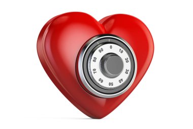 Güvenli şifreli kilit, 3d render ile kırmızı kalp