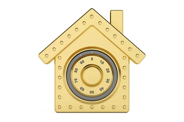 Casa segura. Combinação caixa segura em forma de casa, renderização 3D — Fotografia de Stock
