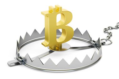 bitcoin işareti, 3d render ile para tuzağı