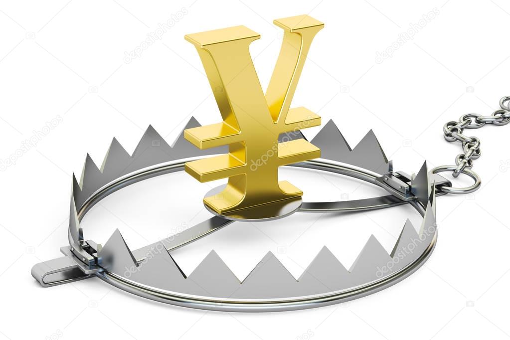 money trap with yen or yuan sign, 3D rendering