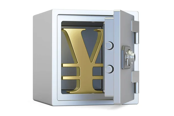 Kombinace bezpečnostní schránka s symbol jenu nebo jüan, vykreslování 3d objektů — Stock fotografie