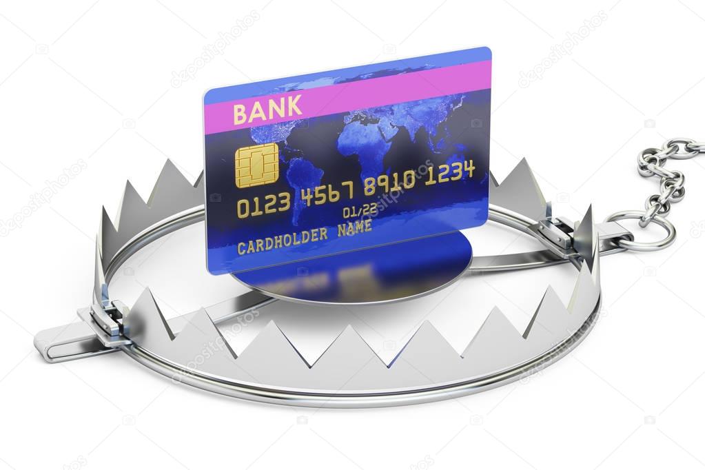 Credit trap with credit card, 3D rendering