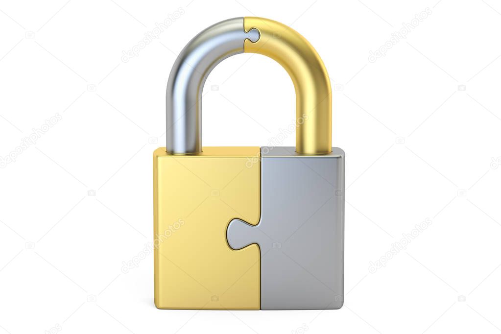 Security and Safety concept. Padlock from puzzle, 3D rendering