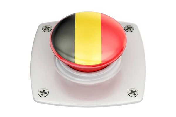 Belgien flagga tryckknapp, 3d-rendering — Stockfoto