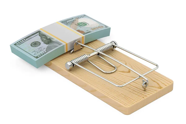 Geldfalle mit Packung Dollars, 3D-Rendering — Stockfoto