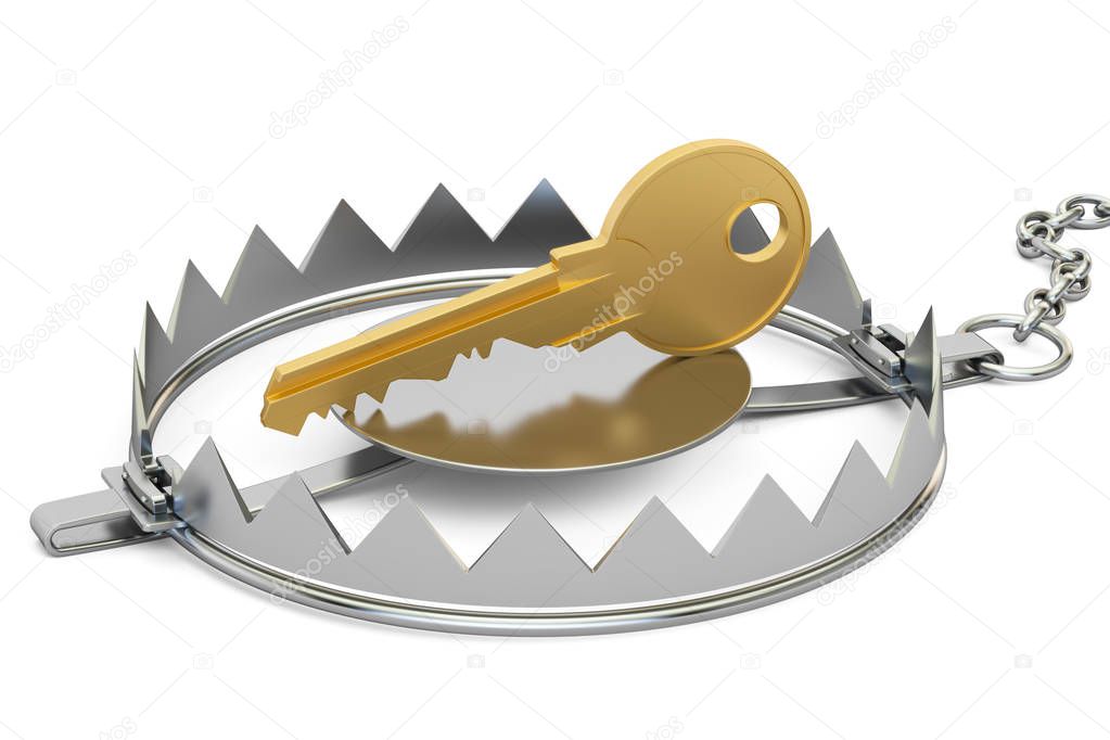 Trap with key, 3D rendering