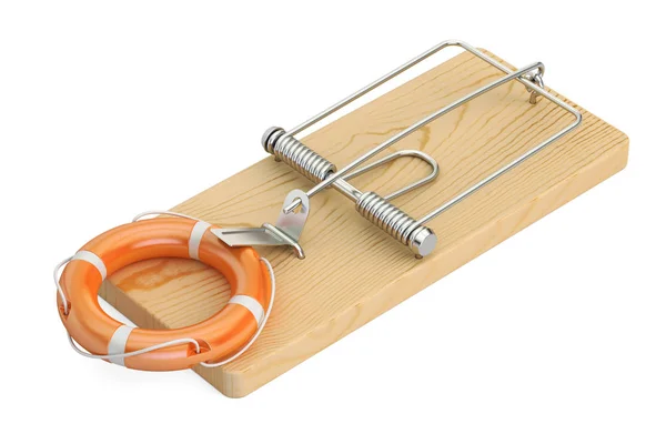 Mousetrap with lifebelt, 3D rendering — Stock Photo, Image