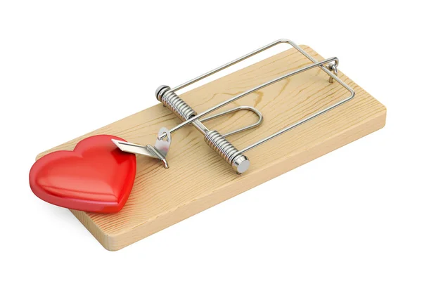 Mousetrap met rood hart, 3D-rendering — Stockfoto