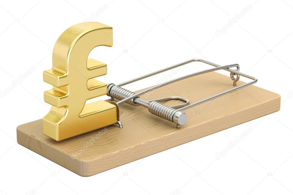 mousetrap with pound sterling sign, 3D rendering