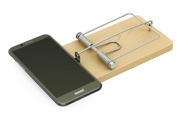 Mousetrap with smartphone, 3D rendering — Stock Photo, Image