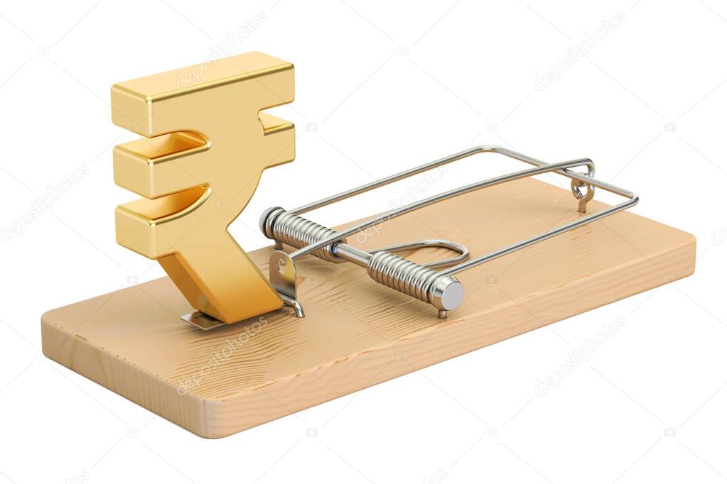 mousetrap with rupee sign, 3D rendering