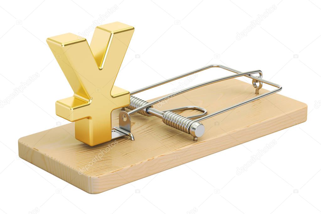 mousetrap with yen or yuan sign, 3D rendering