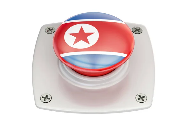 Прапор Північної Кореї відповідна кнопка, 3d-рендерінг — стокове фото