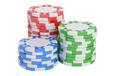 Casino belirteçleri closeup, 3d işleme yığını