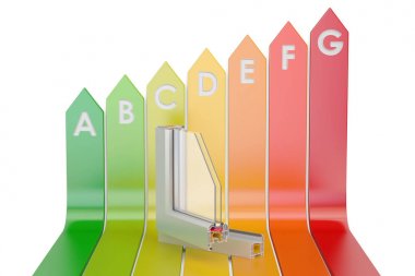 Enerji verimliliği grafik ile plastik pencere profilleri, 3d render